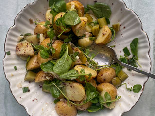 American Cress Potato Salad with Spring Onions, Gherkins and Sumac