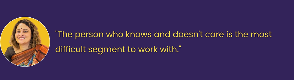 Smiling person on left, purple background with motivational quote about human thoughts as a pitcher of water in yellow text.