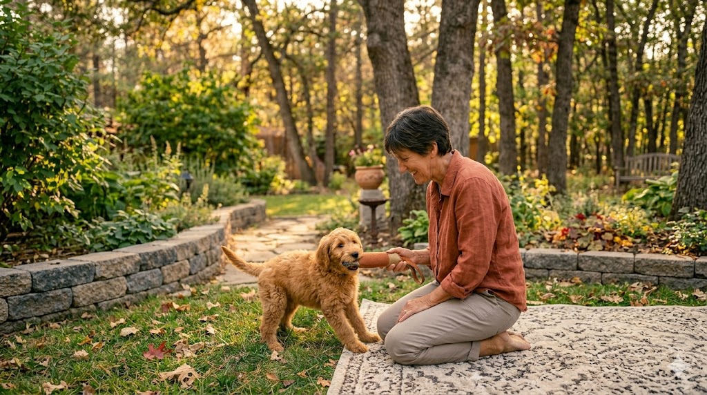 Lorrie working with a dog in the field