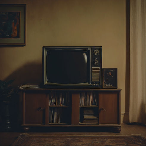 TV with a stack of DVDs beside it, vintage look and color grading_edited.jpg