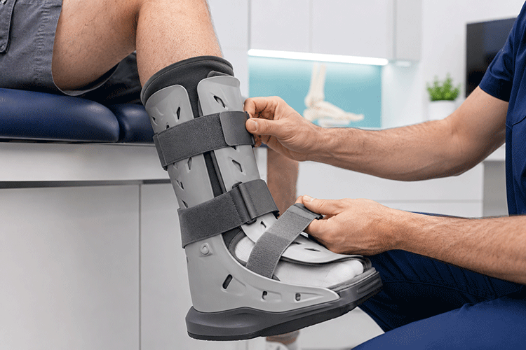 Ajuste de una bota ortopédica para tratar una rotura del tendón de Aquiles sin cirugía.