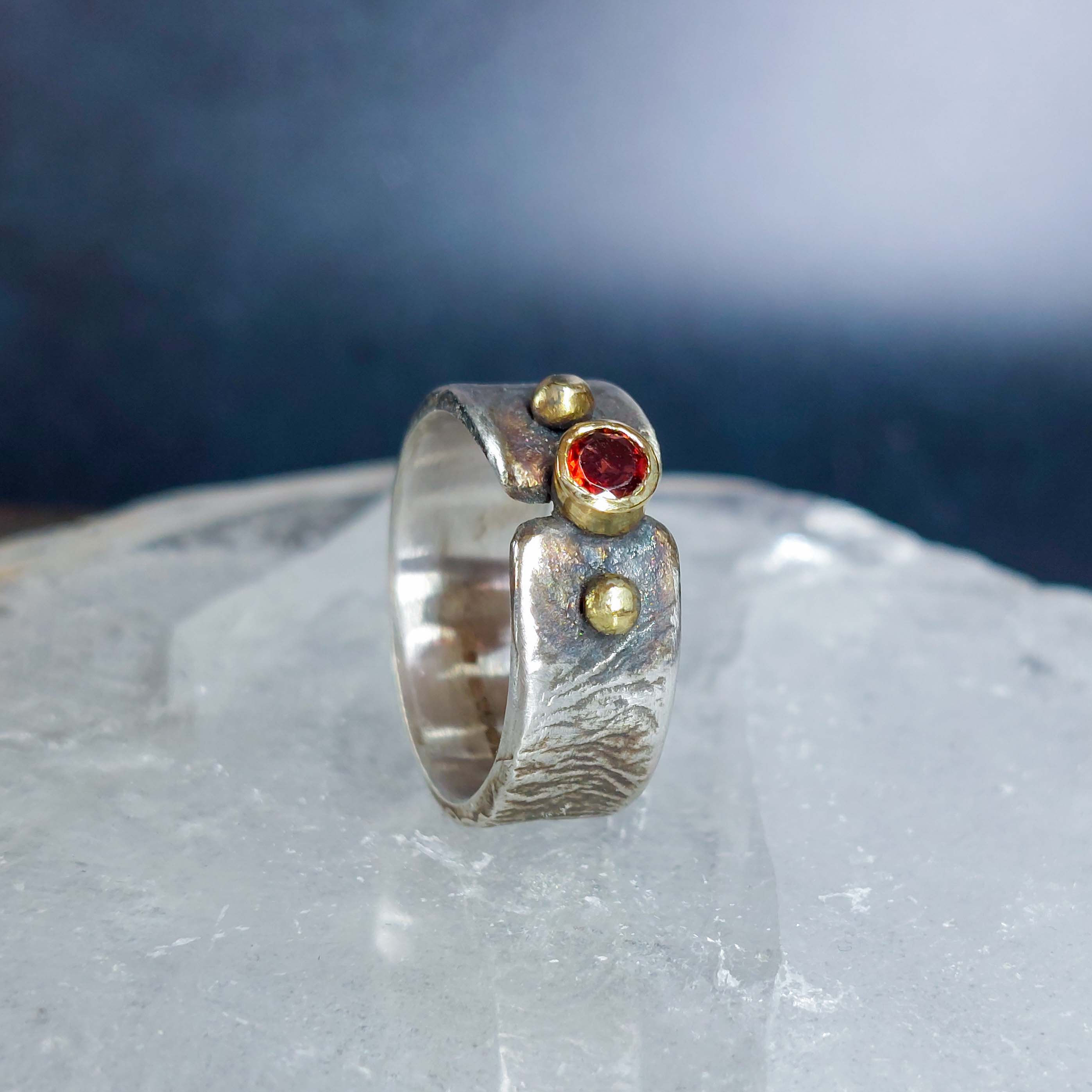 Silver, 18ct and Garnet Ring