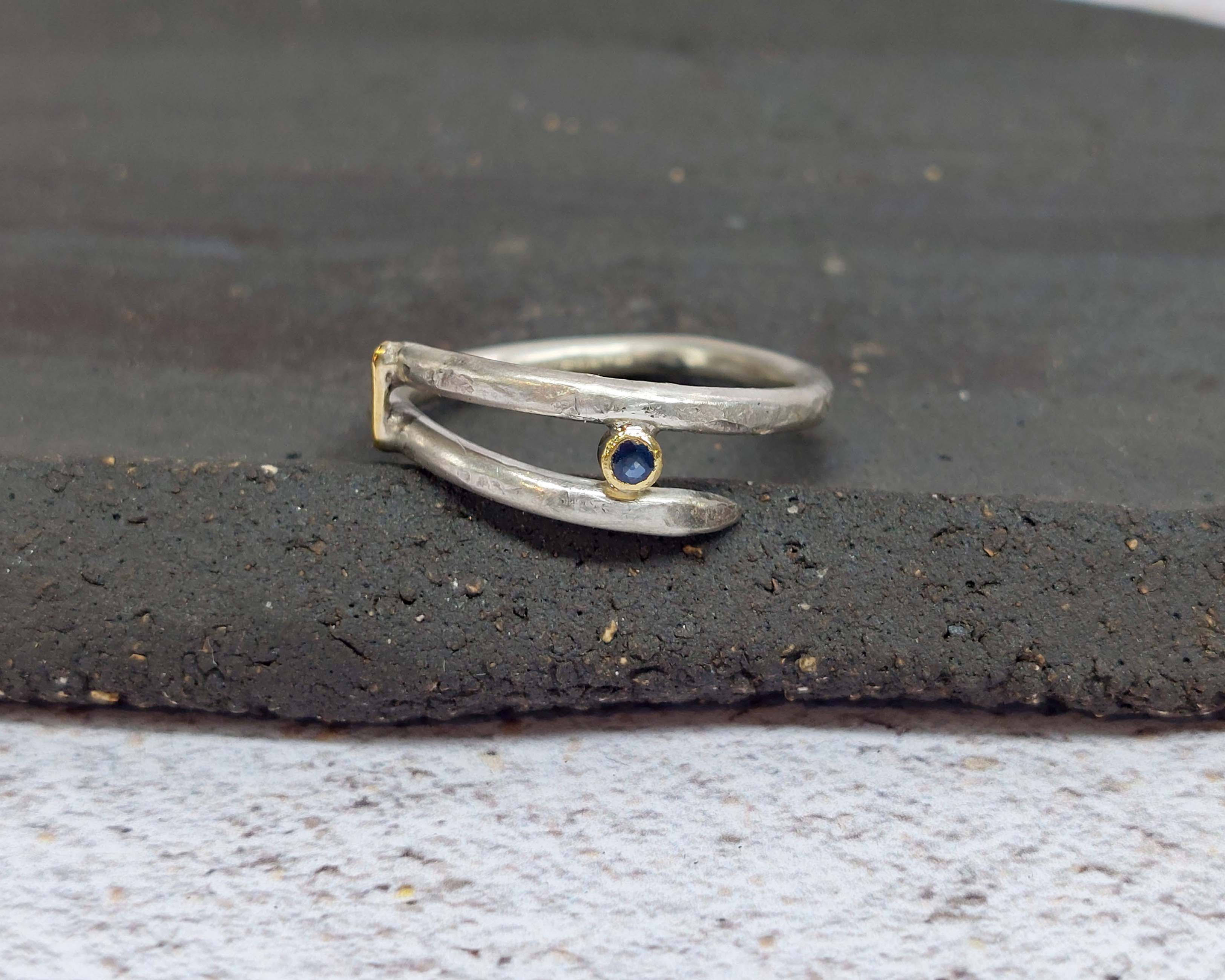 Bound Ring: Silver, 18ct Gold & Sapphire