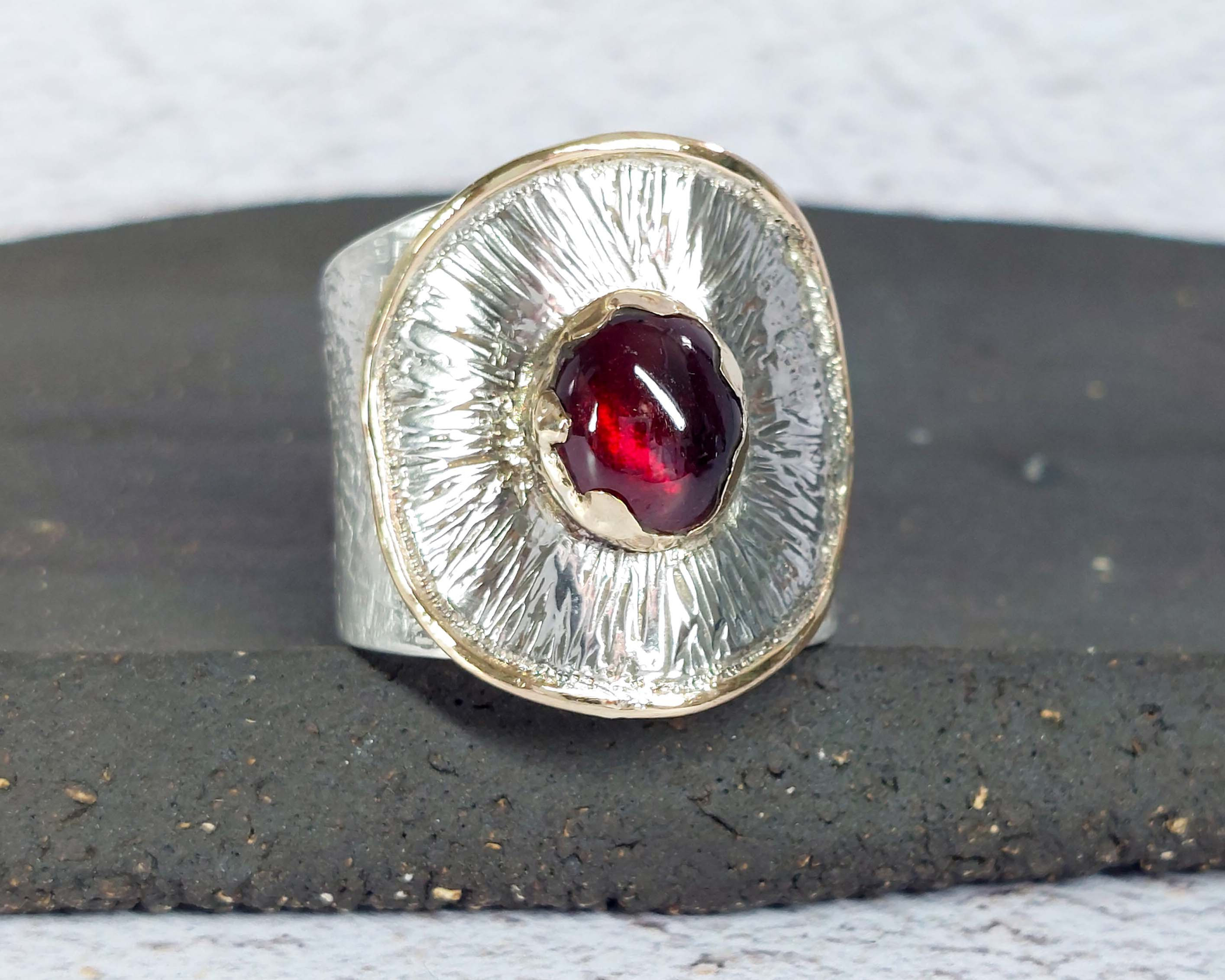 Garnet Ring with Silver & Gold