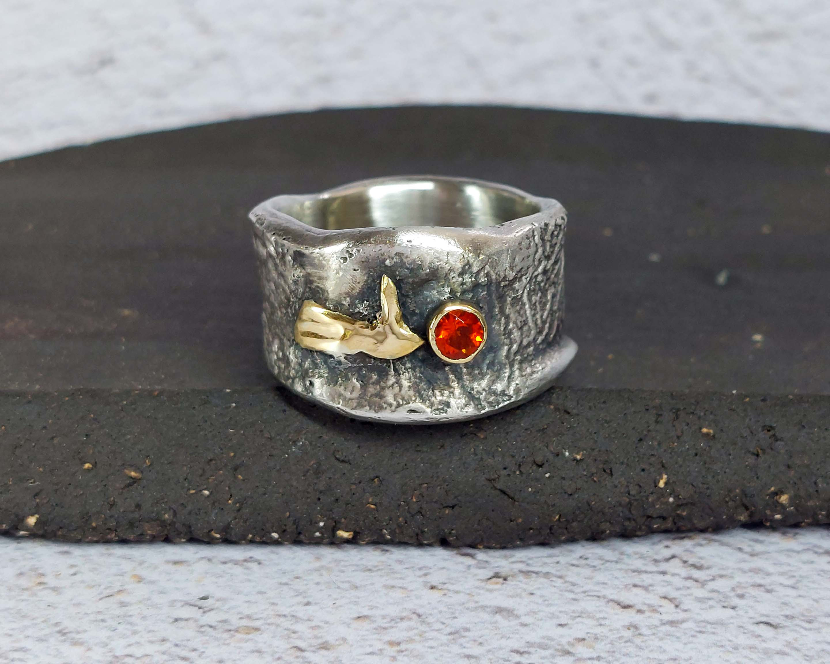 Fire Opal Ring in Silver & 18ct Gold
