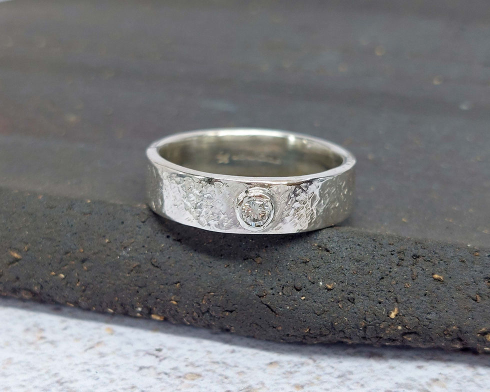 Thumbnail: Textured Silver & Diamond Ring