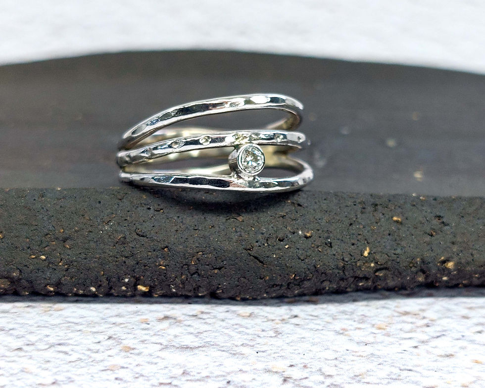 Thumbnail: Triple Band Silver & Diamond Ring