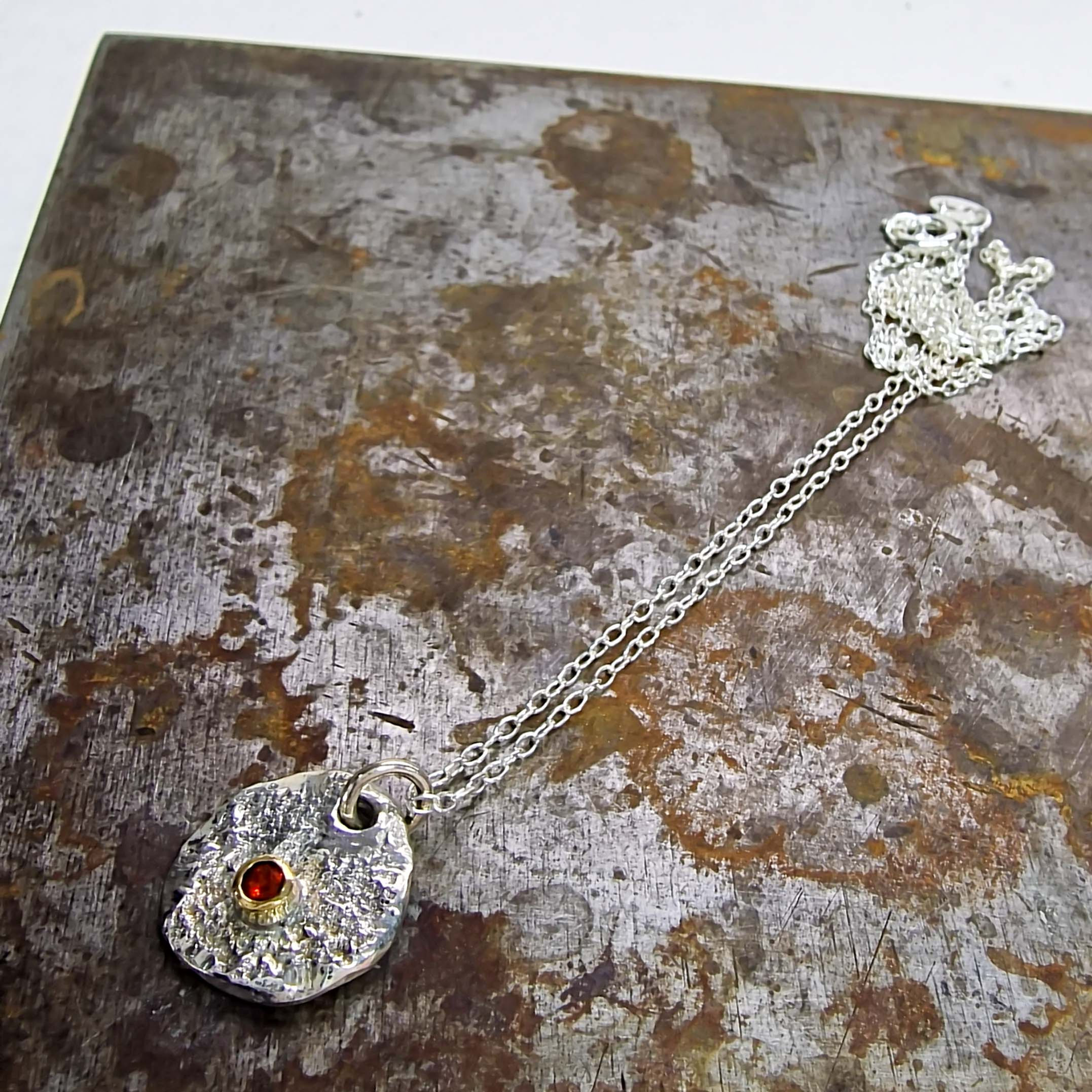 Silver, Gold & Fire Opal Tir Pendant