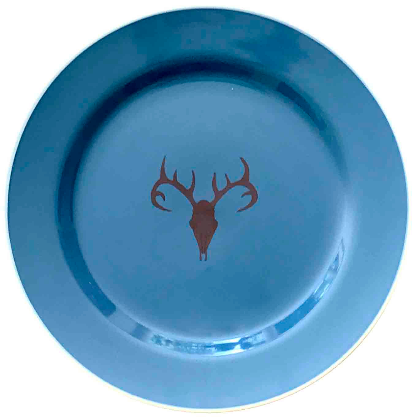 Plato de Porcelana pintada a mano. Vajilla de campo con motivo de cuernas