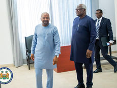Former President Koroma Expresses Appreciation to Sierra Leone’s President Julius Maada Bio on His Return, Commits to National Cohesion and Peace.