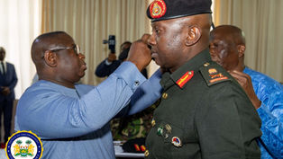 President Julius Maada Bio Presides Over the Oath-Taking and Decoration Ceremony of Newly Appointed Chief of Defence Staff, Major General Amara Idara Bangura.