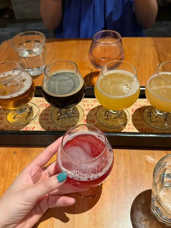 Jing-A craft beer flight served in Beijing brewpub