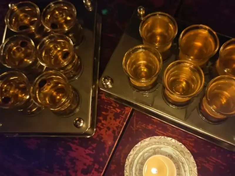 A tray of shots served at Modernista bar during a busy night