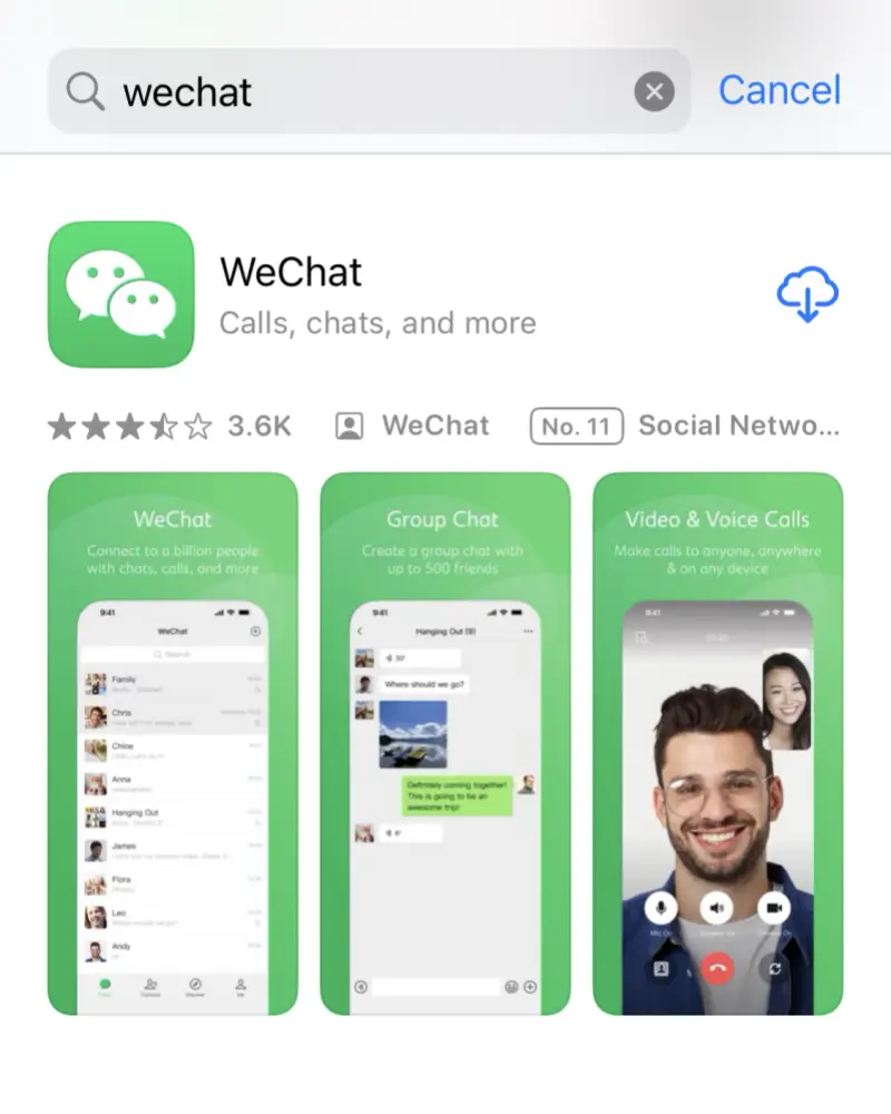 WeChat App Store download page for international users