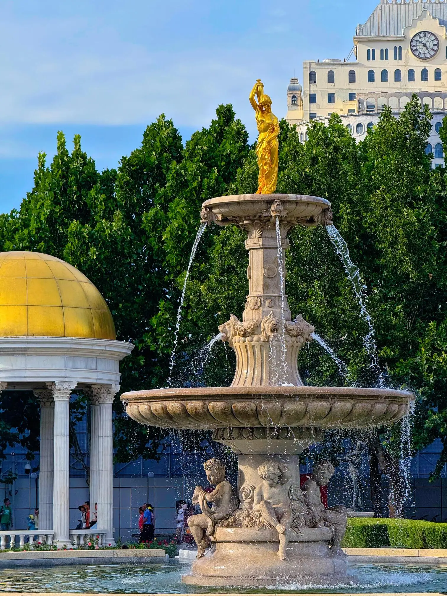 Italian-style architecture and fountain in Tianjin Italian Concession area, showing the historic European atmosphere