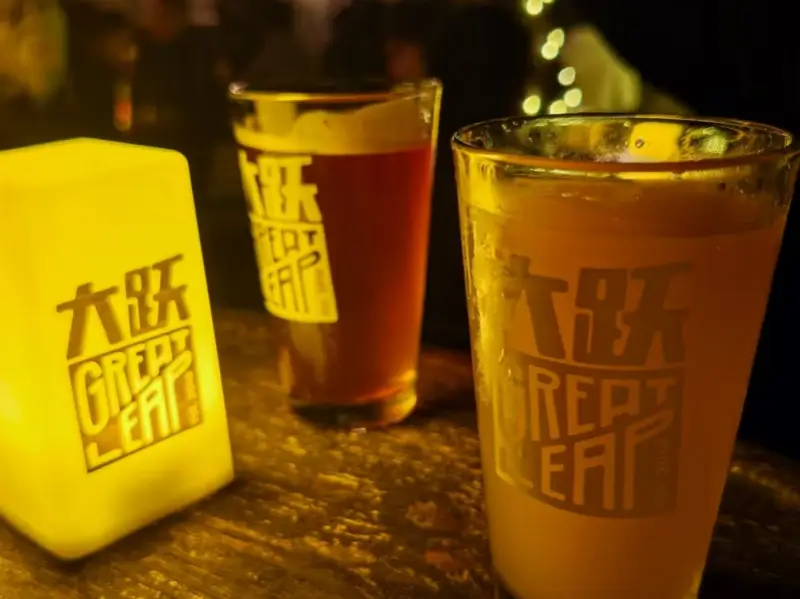 Craft beer served at Great Leap Brewing in a Beijing hutong