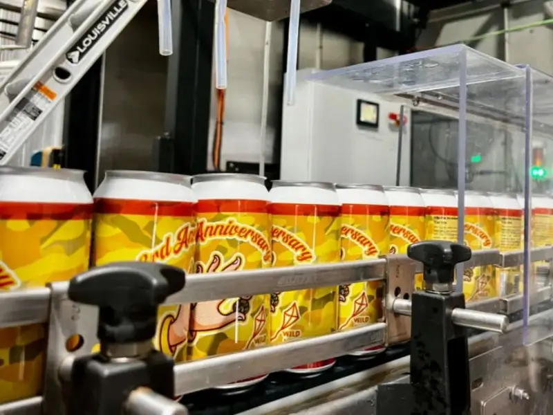 On-site brewing and canning equipment at Wild Kite Brewpub in Beijing