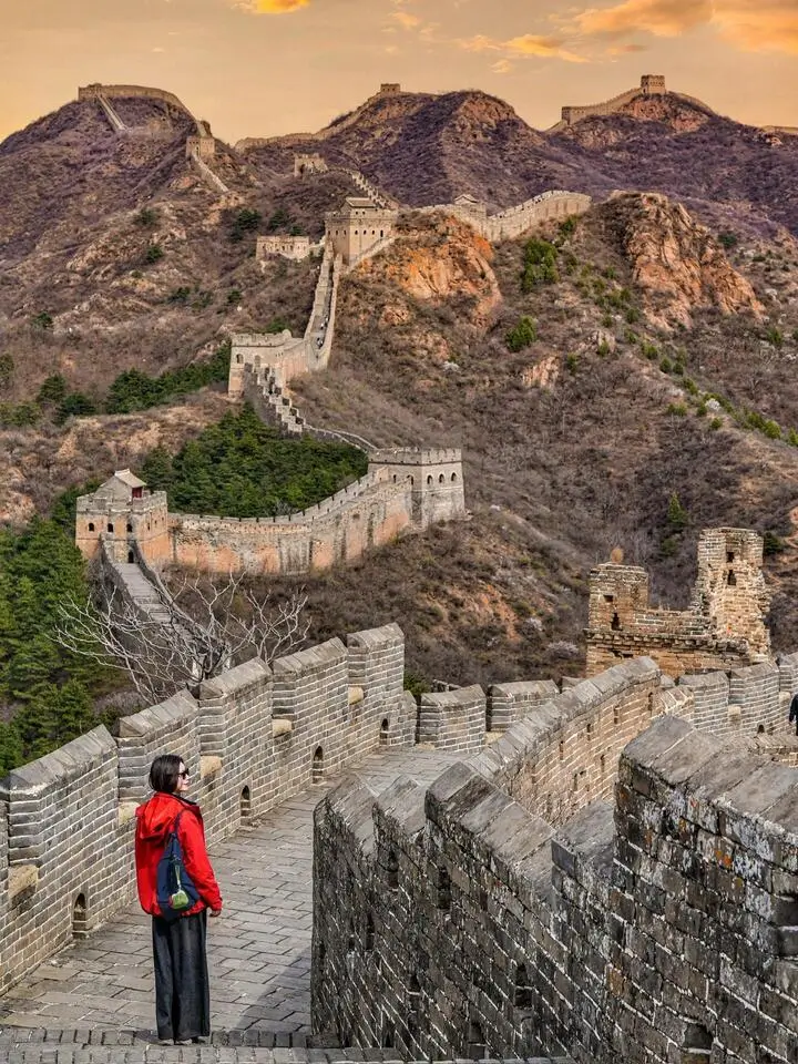Jinshanling Great Wall winding across mountain ridges with watchtowers, highlighting one of the most scenic Beijing Great Wall views
