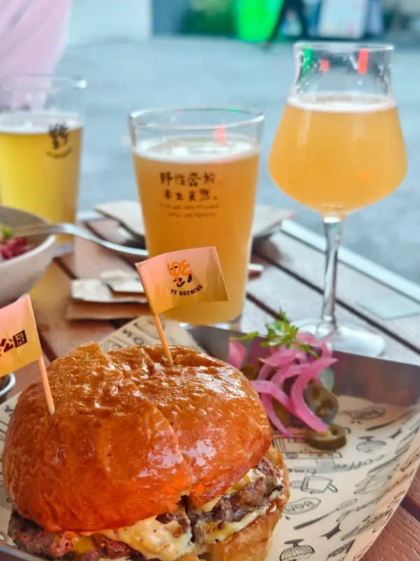 Craft beer served with food at Wild Goose Brewing Beijing