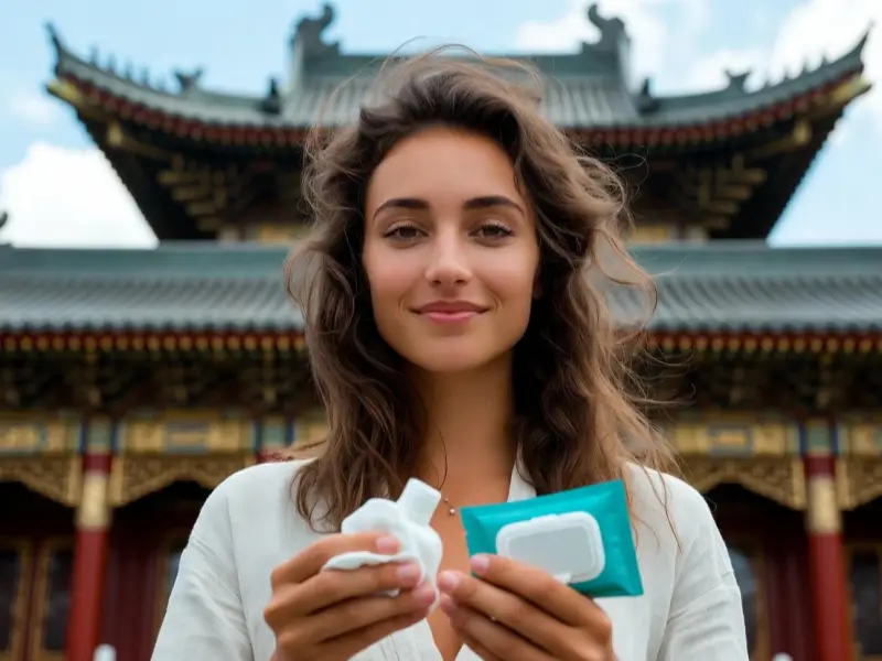 Always carry tissues and hand sanitizer for public toilets.