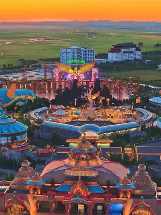 Overview of the Horse Theme Park near Bashang Grasslands with equestrian-themed architecture