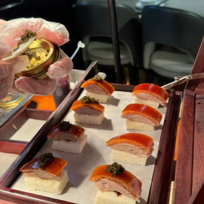 Sliced Peking duck served at Quanjude restaurant in Beijing