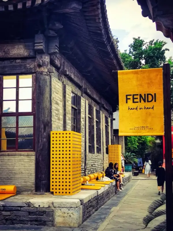 Fendi exhibition setup inside the courtyard at Temple Dongjingyuan