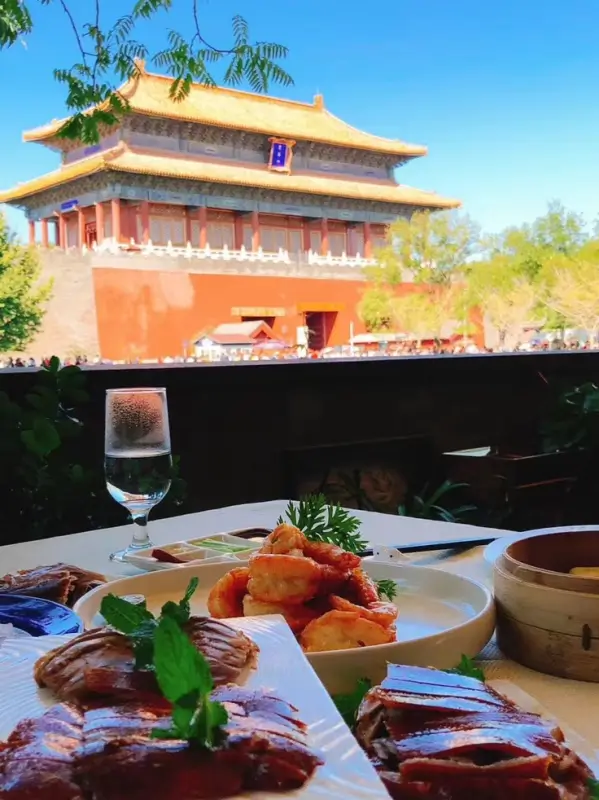 Peking duck served with a city view overlooking the Drum Tower
