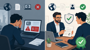 Split illustration comparing automated Form 5472 filing — which misses a reportable transaction and triggers a $25,000 IRS penalty — versus CPA-prepared filing at Form5472.online which identifies all transactions and includes a Zero-Penalty Guarantee