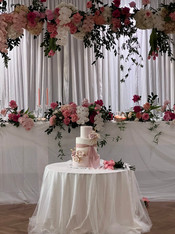 Wedding cake with Pink Sugar Flowers by Roseberry Cake Creations