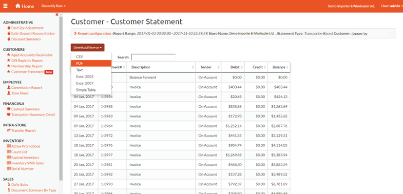 ACE POS Online Reports - Customer Statements