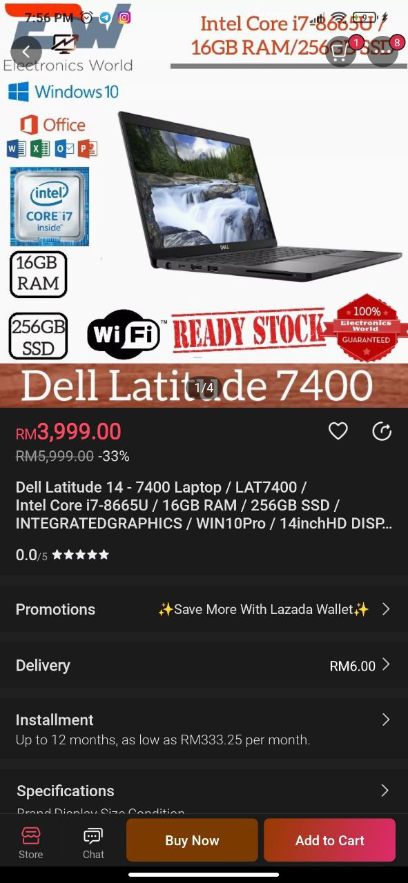 Thumbnail: DELL LATITUDE 14-7400 ULTRABOOK i7 8th