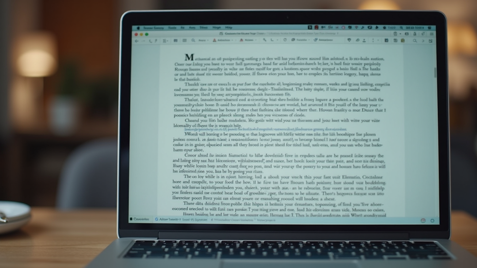 Close-up view of a laptop screen showing a well-structured essay draft