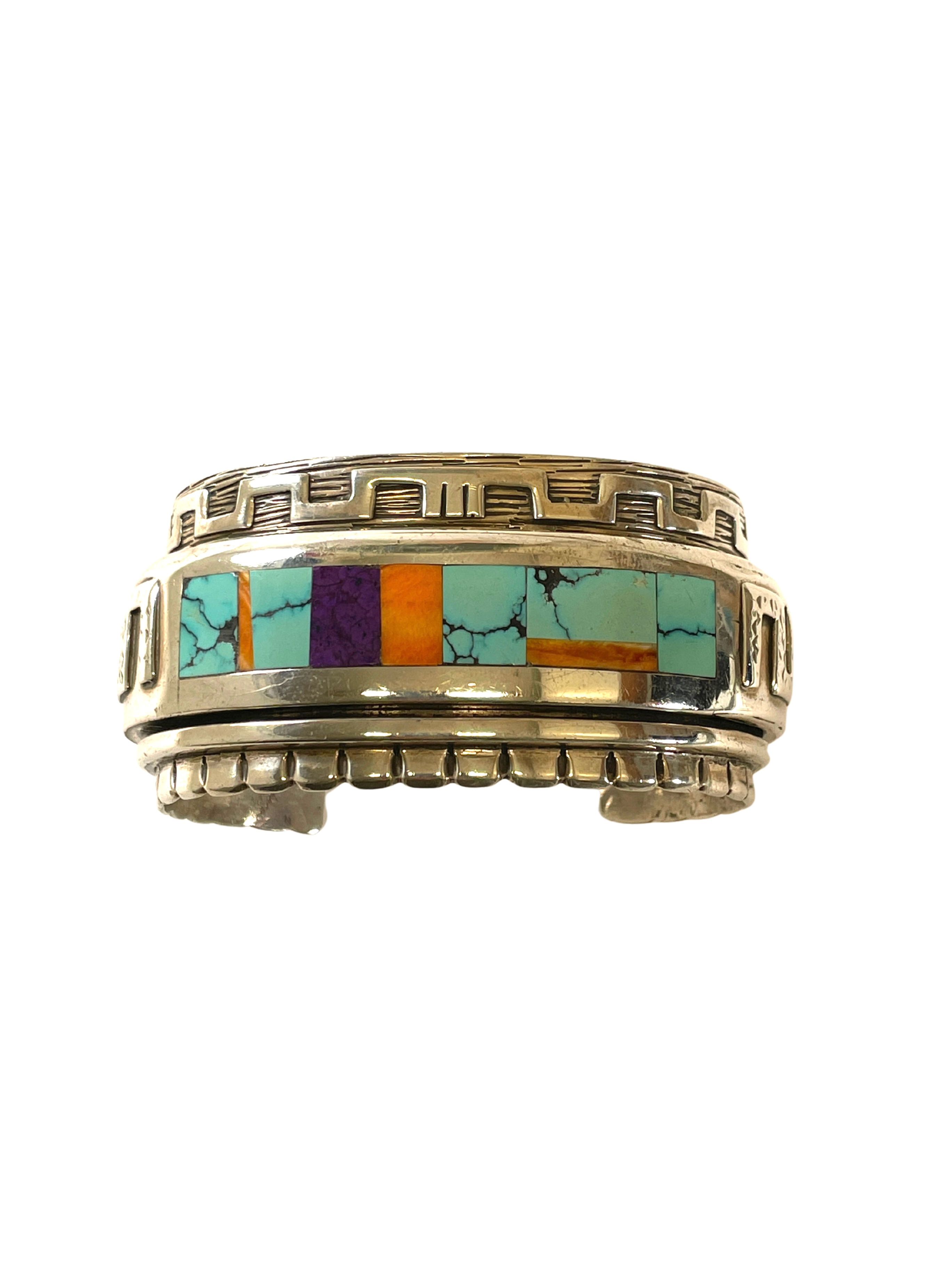 Wide Inlay Sterling Silver Cuff