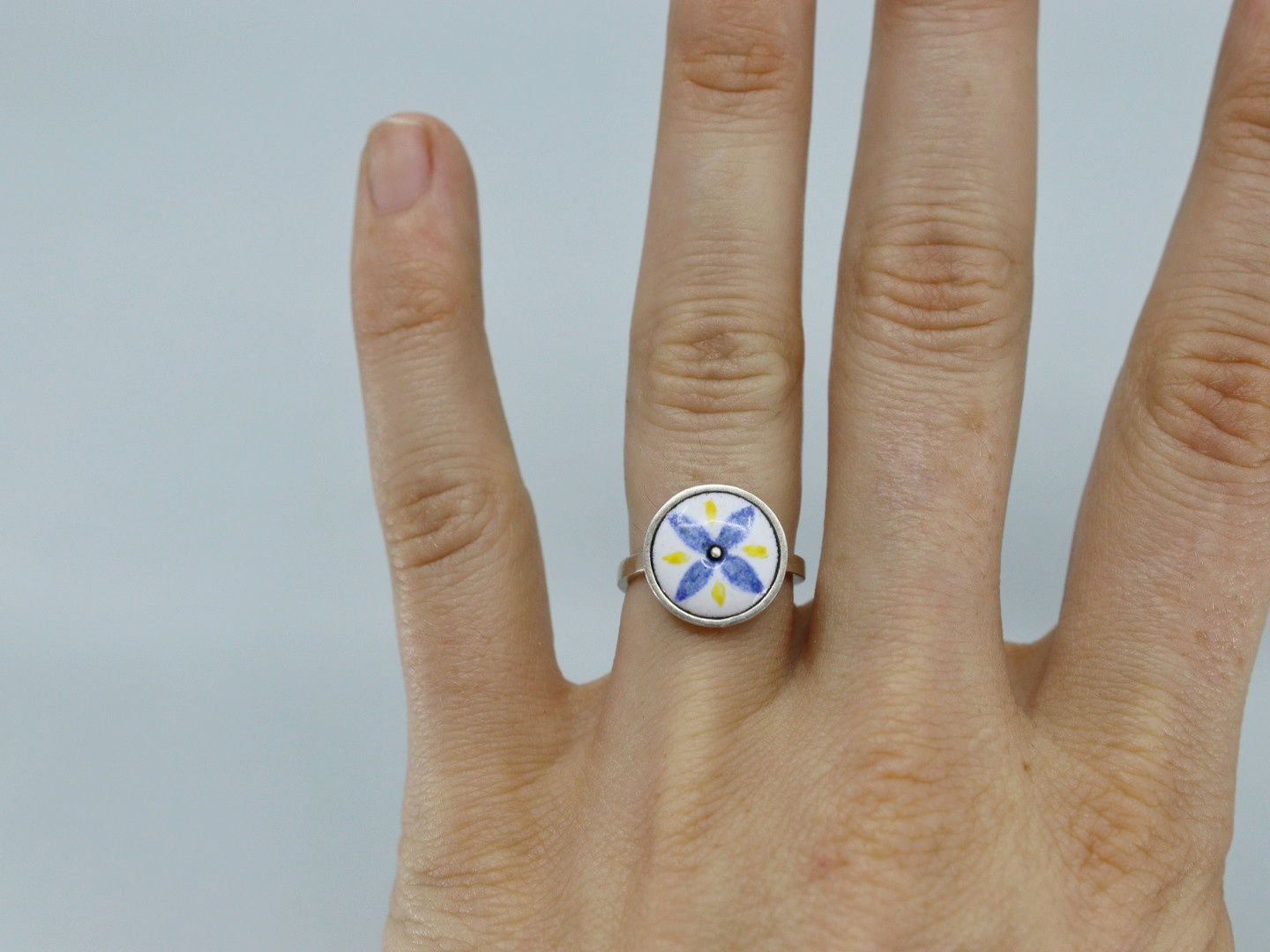Blue and Yellow Flower Ring