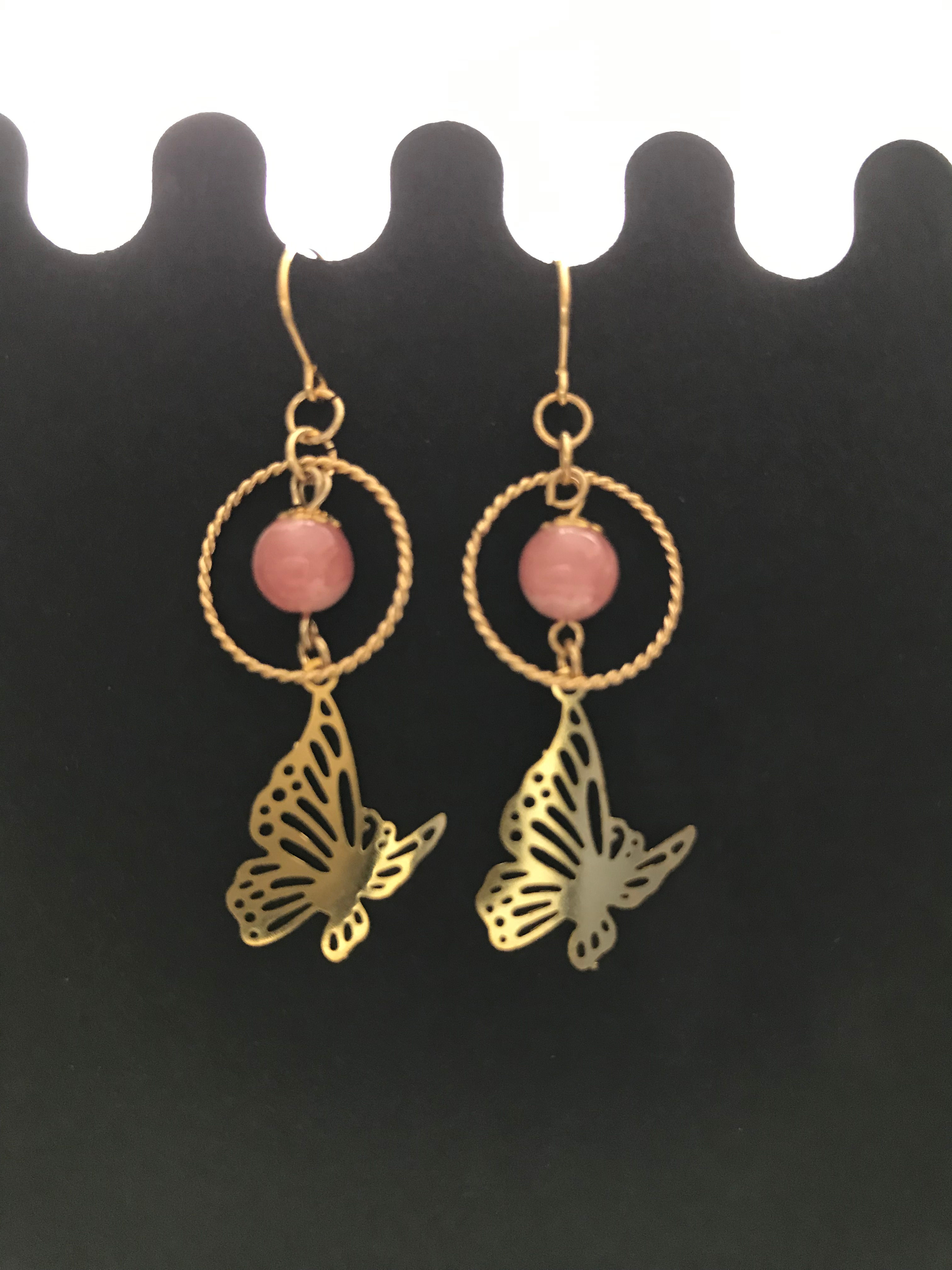 蝶々インカローズピアス　6㎜