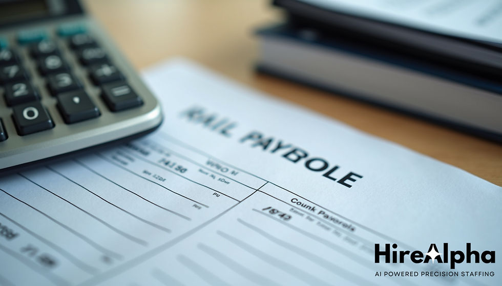 Close-up view of payroll documents and calculator on a desk