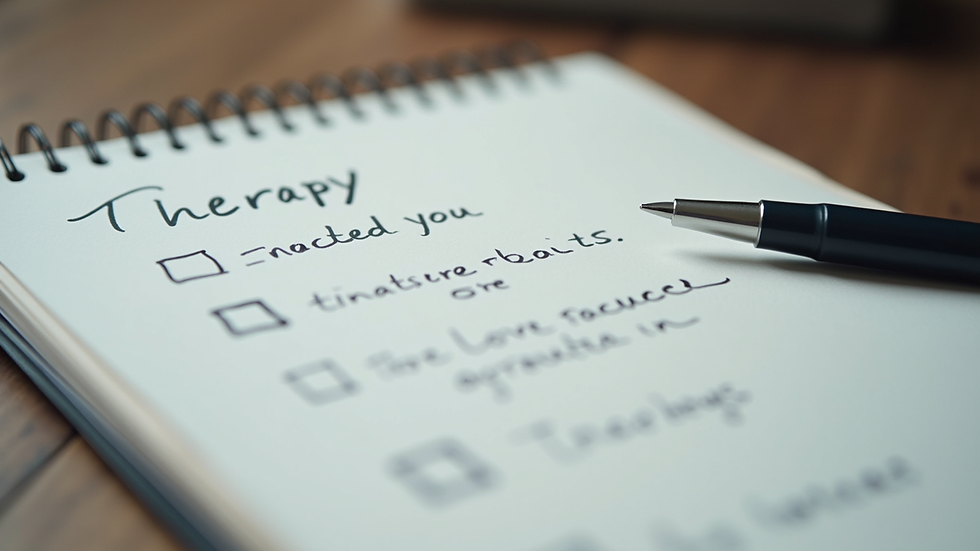 Close-up view of a therapist’s notebook with therapy notes and a pen