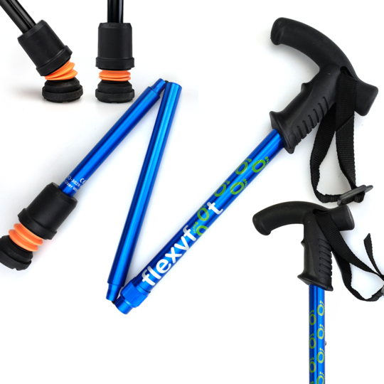 Flexyfoot Derby Handle Folding Walking Stick - Blue