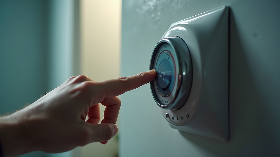 Eye-level view of a water heater thermostat being adjusted