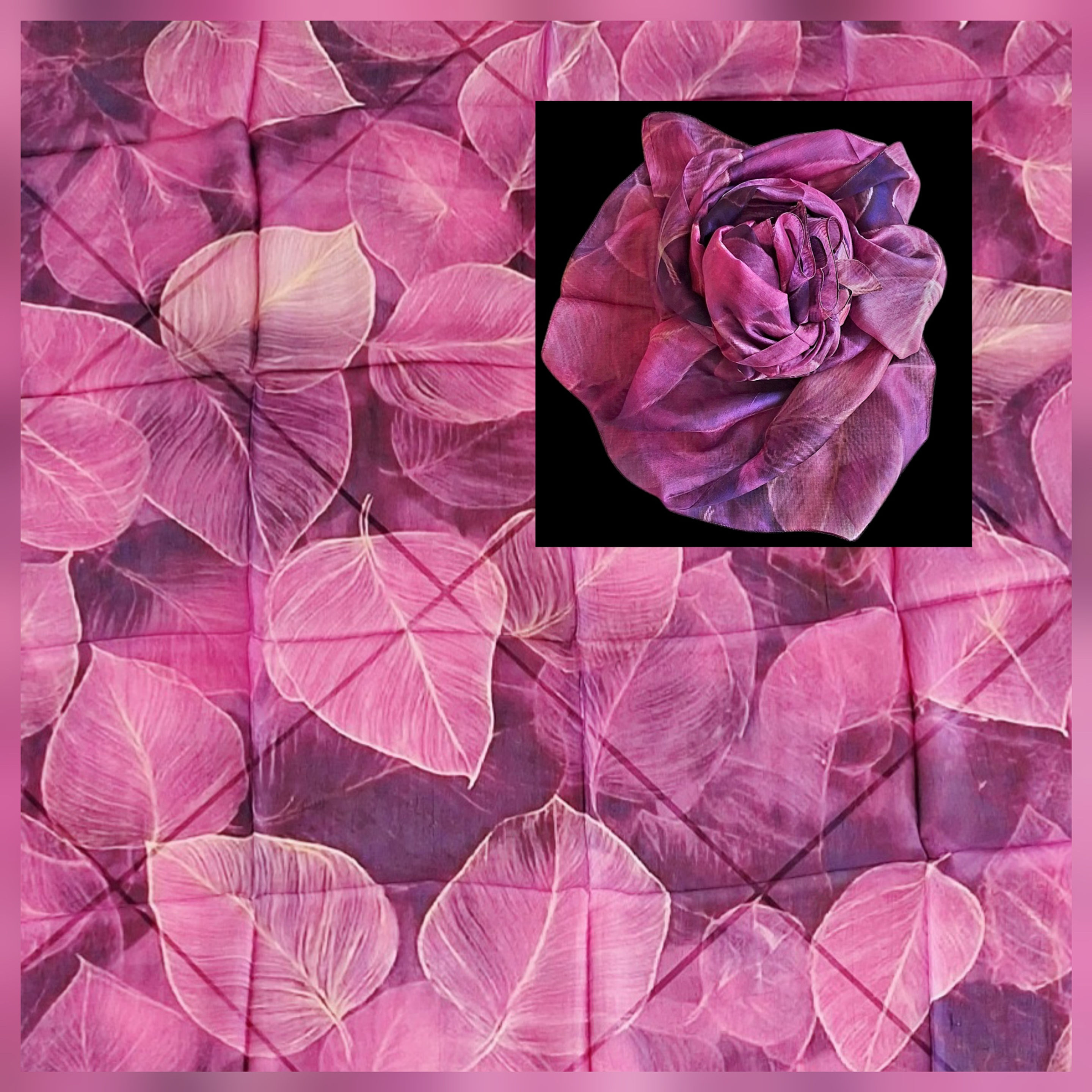 Seidenschal Fantasie Blatt fuchsia/violett  col. 110