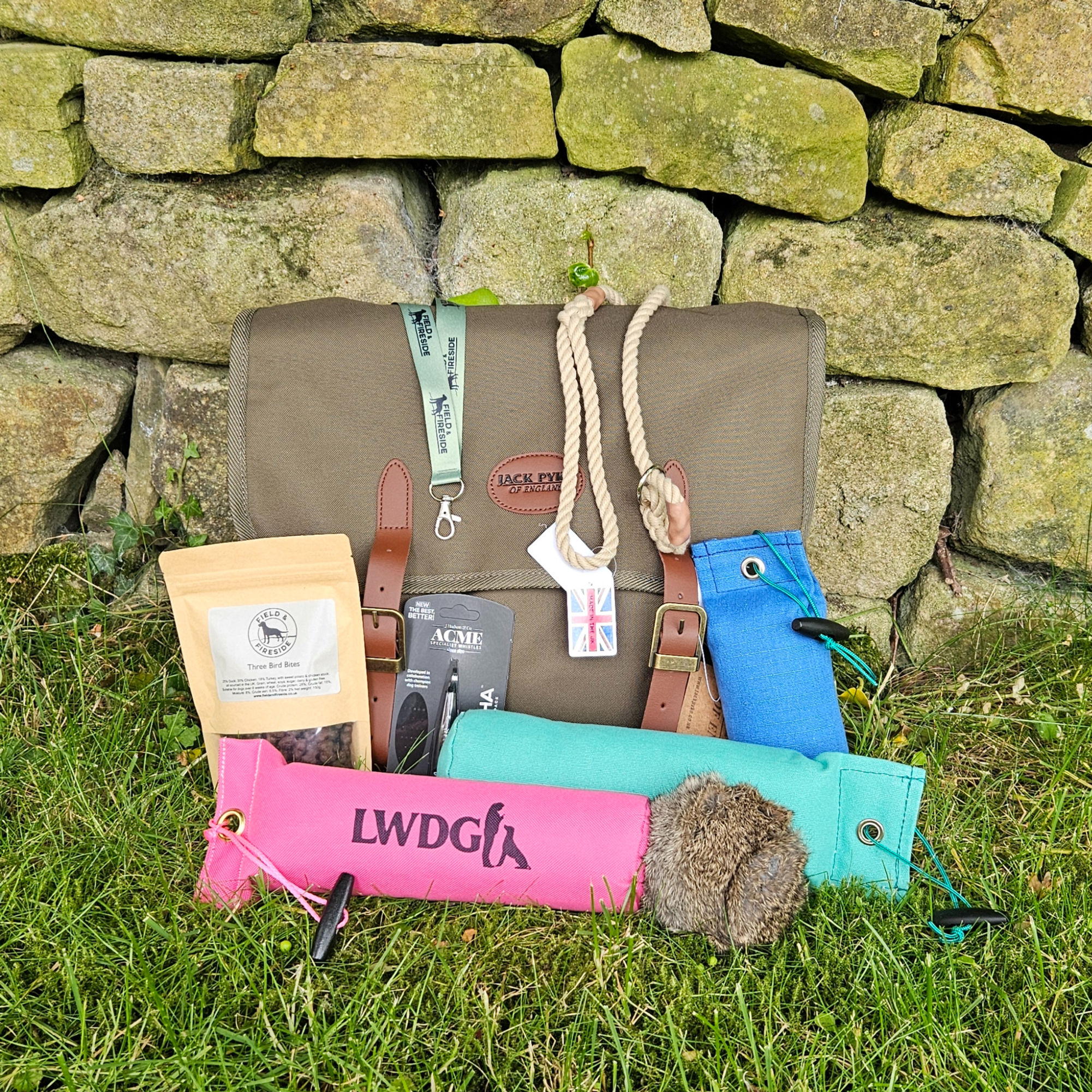 The LWDH starter pack 1 against a dry stone wall