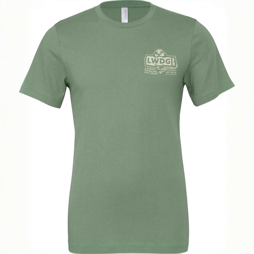 Thumbnail: The LWDG crew neck t-shirt in sage on a white background