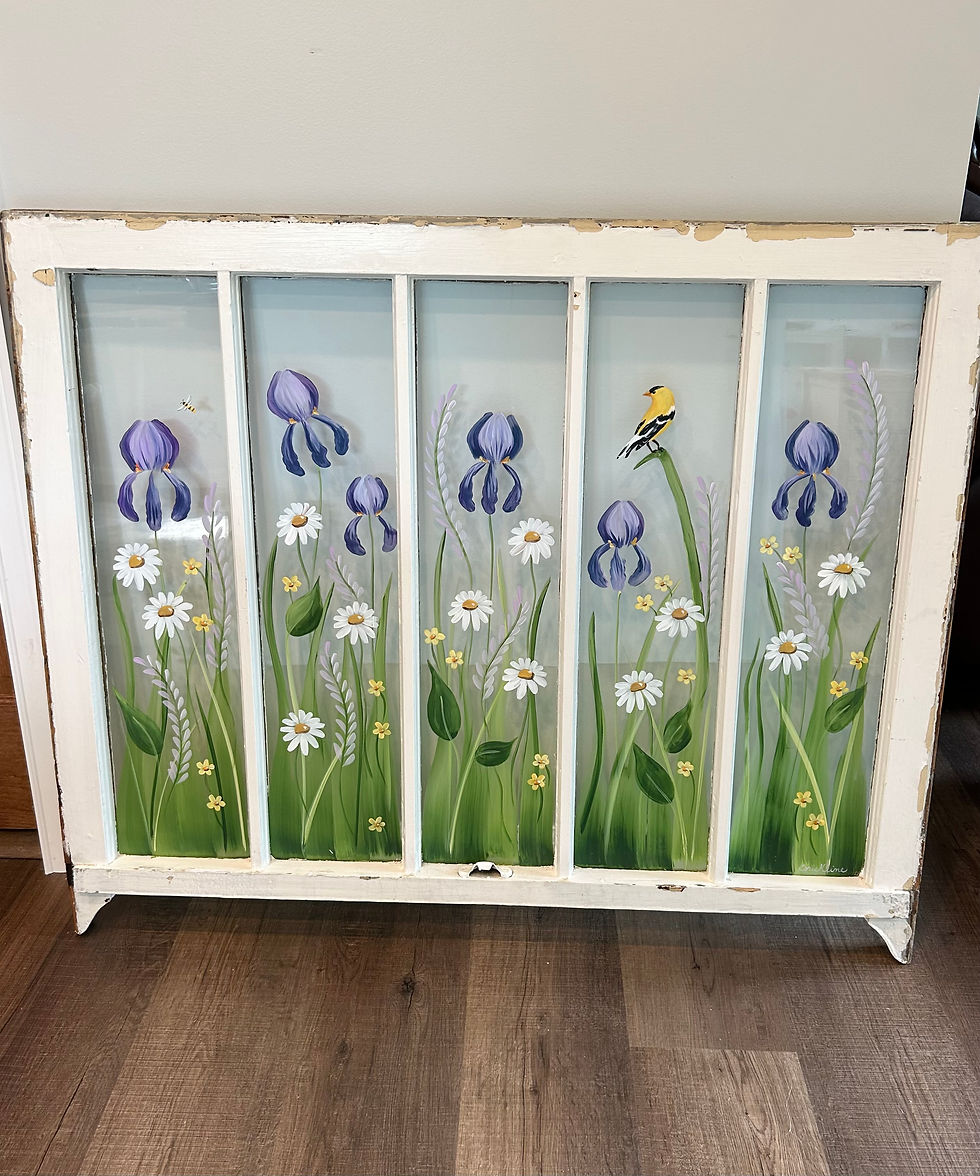 Irises with finch