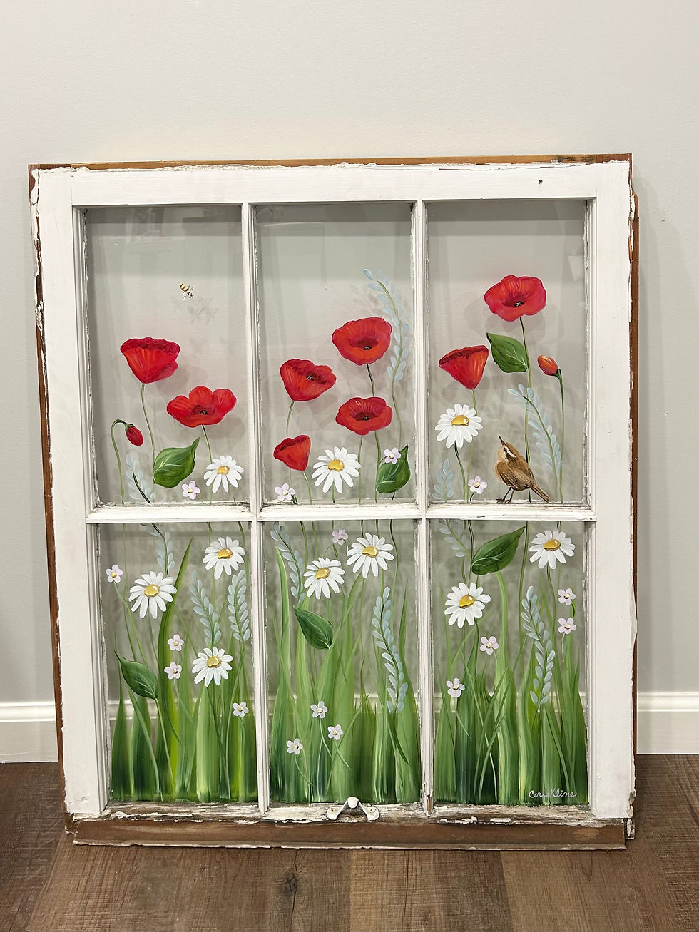 Red poppies and wren