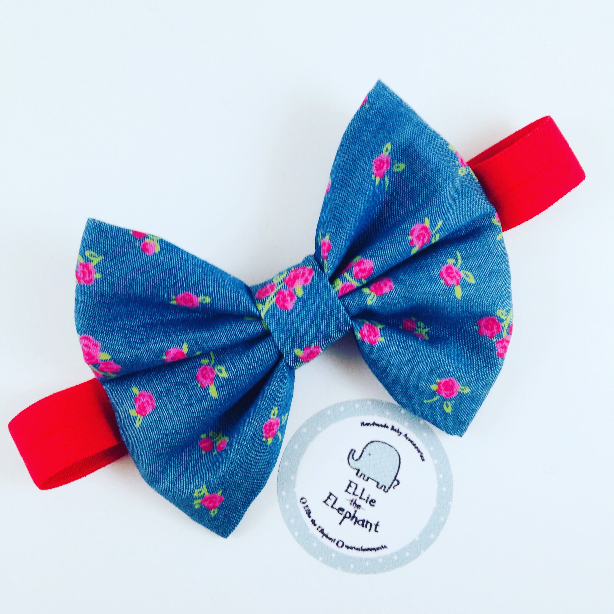 Χειροποίητη κορδελίτσα για τα μαλλιά από μαλακό τζην ύφασμα και flower print