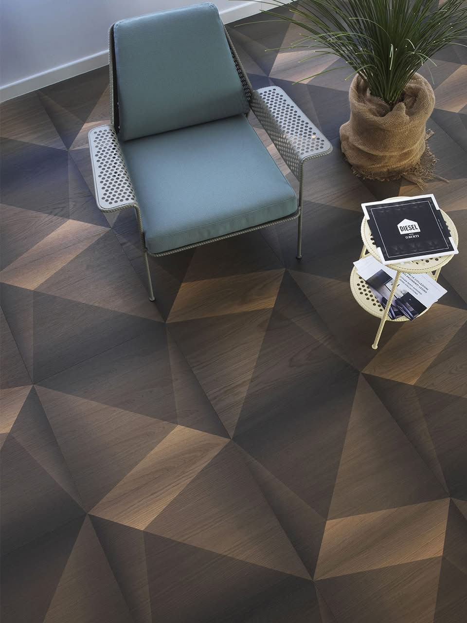 Close view of herringbone parquet wood flooring