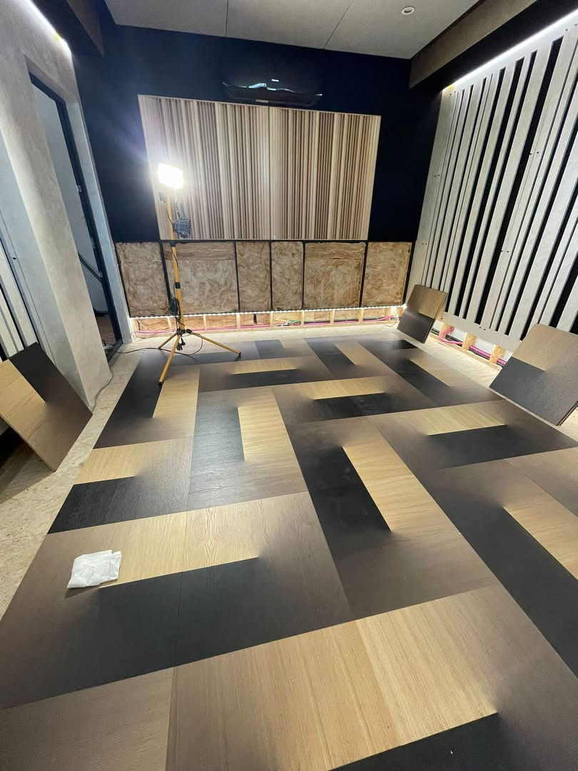 Hardwood floor installation being documented