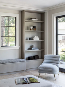 Wide plank white oak flooring in luxury modern sitting room