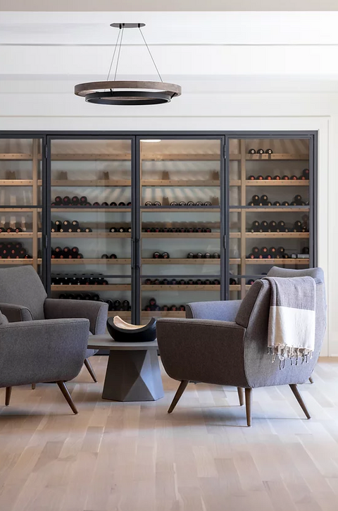 Luxury wood flooring in custom wine room and lounge interior